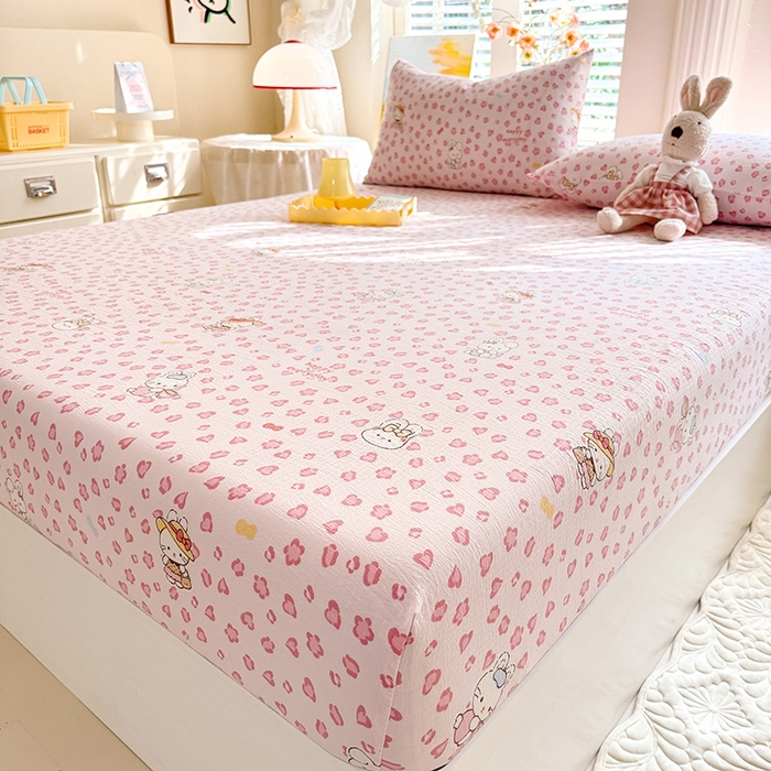 91家纺网 家纺一手货源 找家纺 九诺家纺 2026春夏新款丝柔棉小清新单床笠床罩保护套床笠单件床笠三件套 星星兔