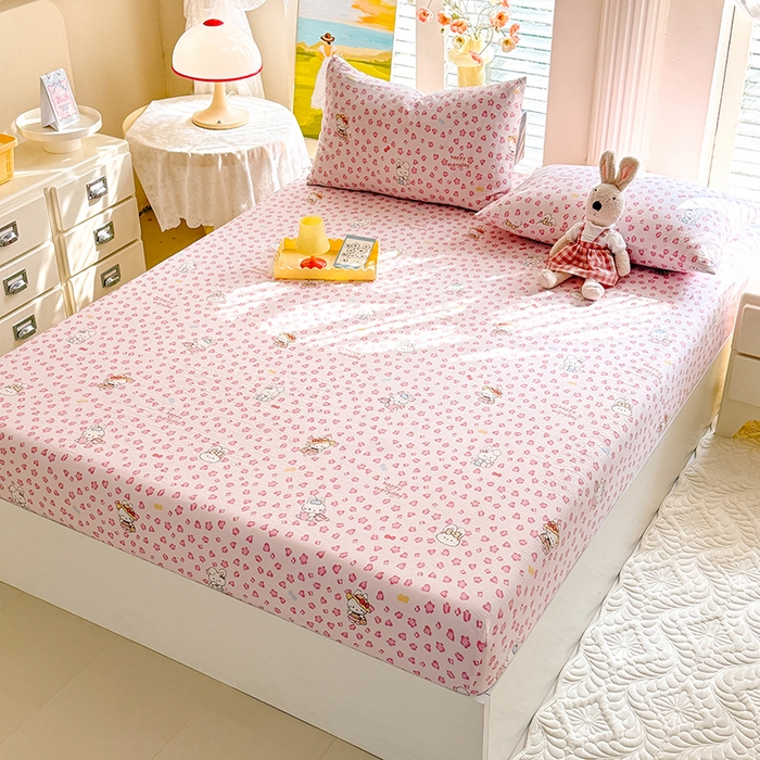 91家纺网 家纺一手货源 找家纺 九诺家纺 2026春夏新款丝柔棉小清新单床笠床罩保护套床笠单件床笠三件套 星星兔