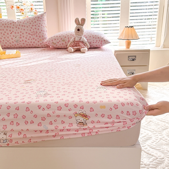 91家纺网 家纺一手货源 找家纺 九诺家纺 2026春夏新款丝柔棉小清新单床笠床罩保护套床笠单件床笠三件套 星星兔