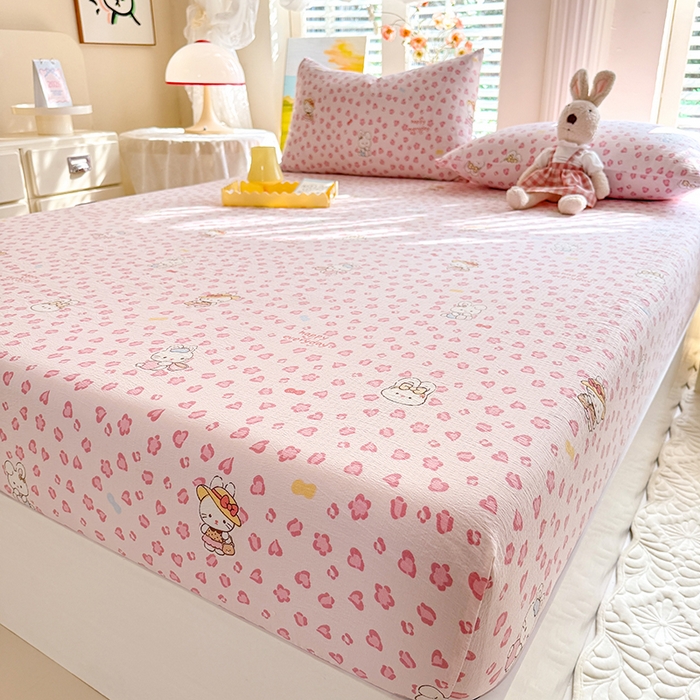 91家纺网 家纺一手货源 找家纺 九诺家纺 2026春夏新款丝柔棉小清新单床笠床罩保护套床笠单件床笠三件套 星星兔