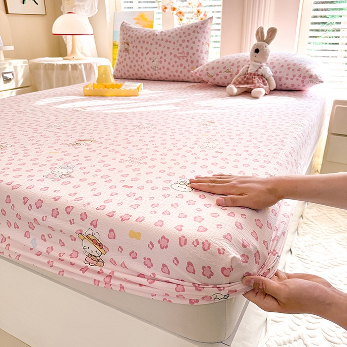 91家纺网 家纺一手货源 找家纺 九诺家纺 2026春夏新款丝柔棉小清新单床笠床罩保护套床笠单件床笠三件套 星星兔