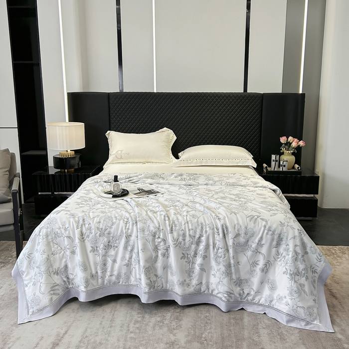 薇玛仕 2026新款茶小纤60S长绒棉印花镂空款蚕丝夏凉被空调被 墨韵