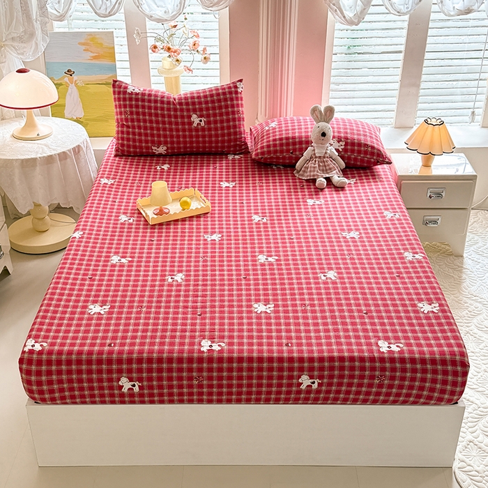 91家纺网 家纺一手货源 找家纺 九诺家纺 2026春夏新款丝柔棉小清新单床笠床罩保护套床笠单件床笠三件套 幸福飞马