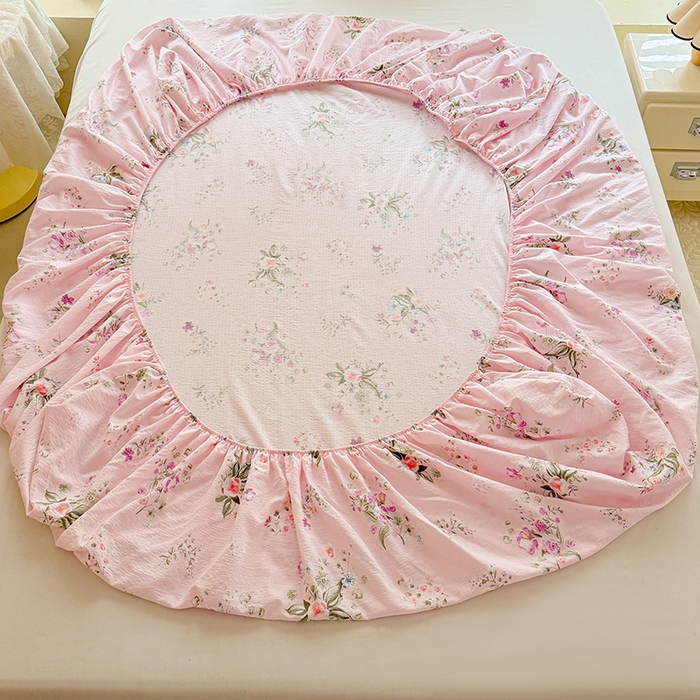 91家纺网 家纺一手货源 找家纺 九诺家纺 2026春夏新款丝柔棉小清新单床笠床罩保护套床笠单件床笠三件套 紫薇花