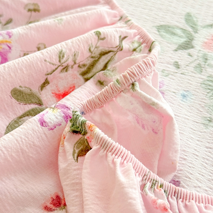 91家纺网 家纺一手货源 找家纺 九诺家纺 2026春夏新款丝柔棉小清新单床笠床罩保护套床笠单件床笠三件套 紫薇花