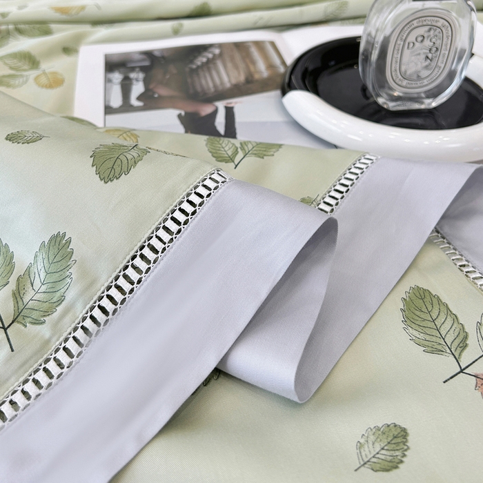 91家纺网 家纺一手货源 找家纺 薇玛仕 2026新款茶小纤60S长绒棉印花镂空款蚕丝夏凉被空调被 轻奢小叶-绿