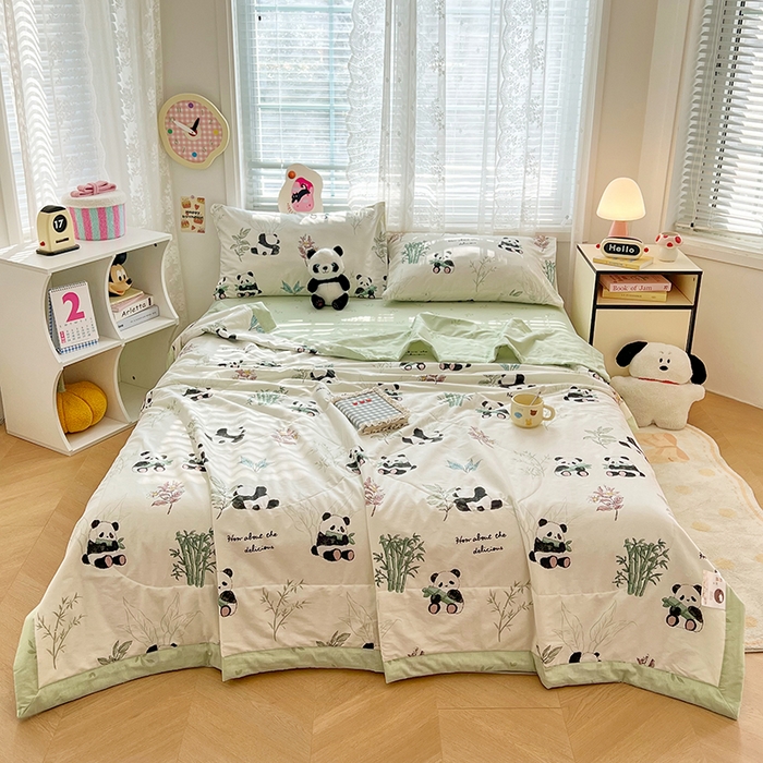 91家纺网 家纺一手货源 找家纺 VIP被业 2026新款新疆棉里外棉全棉空调被夏被夏凉被四件套 萌萌熊