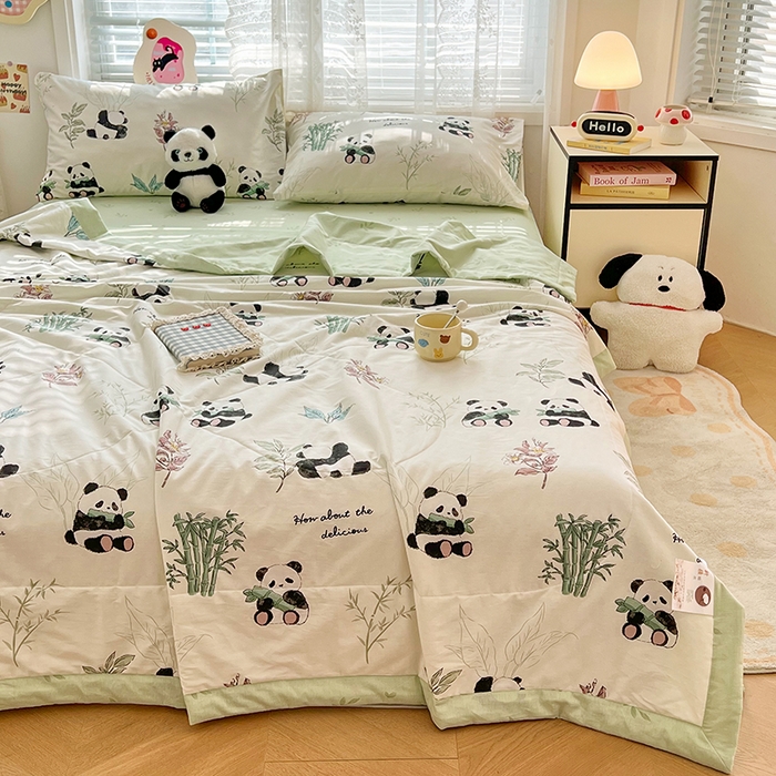 91家纺网 家纺一手货源 找家纺 VIP被业 2026新款新疆棉里外棉全棉空调被夏被夏凉被四件套 萌萌熊