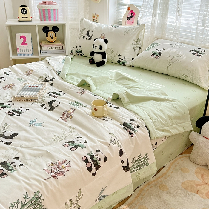 91家纺网 家纺一手货源 找家纺 VIP被业 2026新款新疆棉里外棉全棉空调被夏被夏凉被四件套 萌萌熊