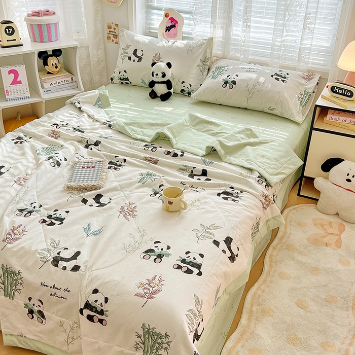 91家纺网 家纺一手货源 找家纺 VIP被业 2026新款新疆棉里外棉全棉空调被夏被夏凉被四件套 萌萌熊