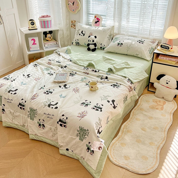 91家纺网 家纺一手货源 找家纺 VIP被业 2026新款新疆棉里外棉全棉空调被夏被夏凉被四件套 萌萌熊