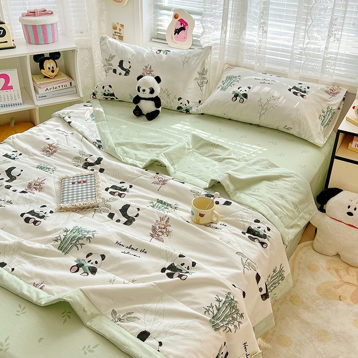 91家纺网 家纺一手货源 找家纺 VIP被业 2026新款新疆棉里外棉全棉空调被夏被夏凉被四件套 萌萌熊