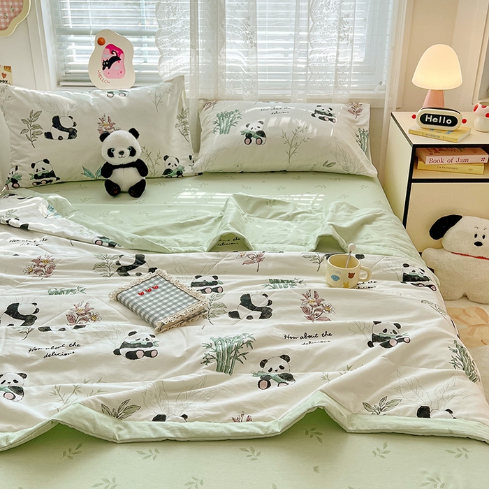 91家纺网 家纺一手货源 找家纺 VIP被业 2026新款新疆棉里外棉全棉空调被夏被夏凉被四件套 萌萌熊