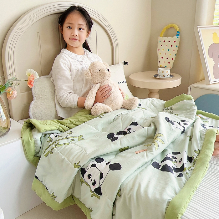 91家纺网 家纺一手货源 找家纺 吉咪兔家纺 2024年新款水洗棉儿童夏凉被婴儿空调被宝宝幼儿园专用大豆芯夏季薄款小被子 大熊猫