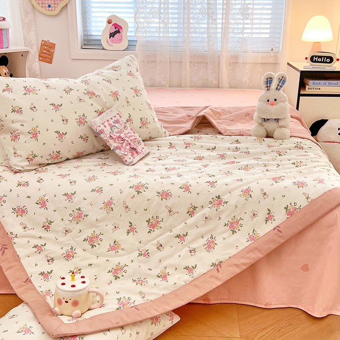 91家纺网 家纺一手货源 找家纺 VIP被业 2026新款新疆棉里外棉全棉空调被夏被夏凉被四件套 桃花诺