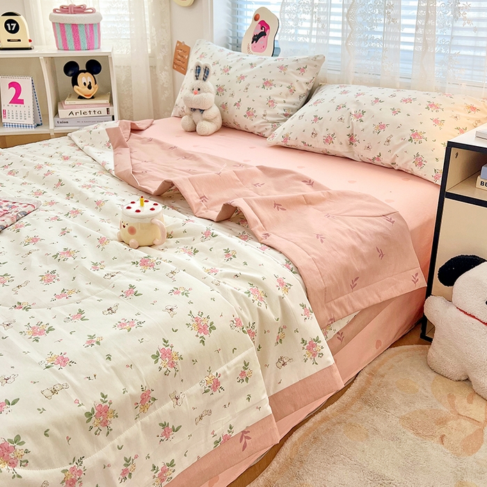 91家纺网 家纺一手货源 找家纺 VIP被业 2026新款新疆棉里外棉全棉空调被夏被夏凉被四件套 桃花诺