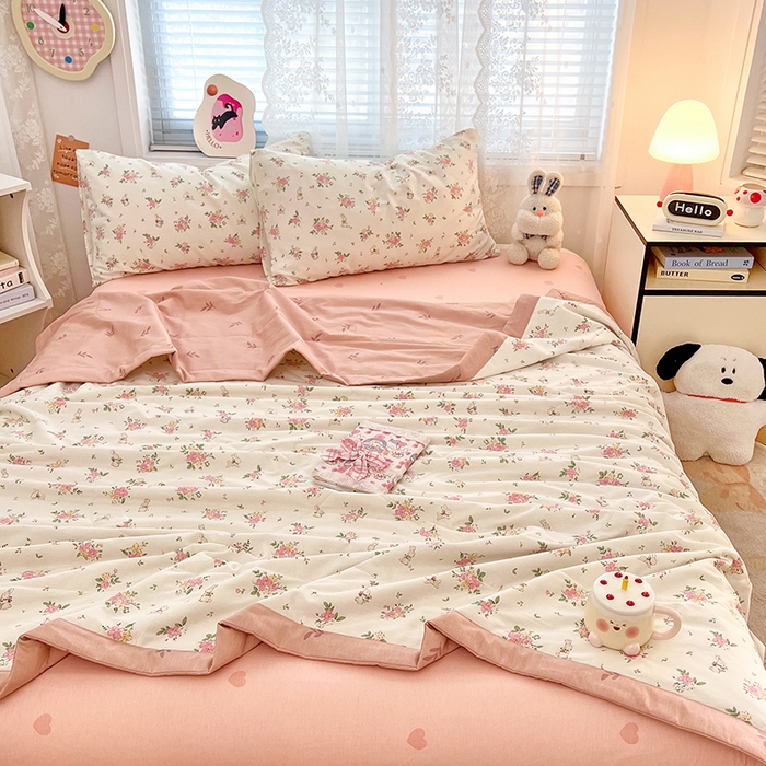 91家纺网 家纺一手货源 找家纺 VIP被业 2026新款新疆棉里外棉全棉空调被夏被夏凉被四件套 桃花诺