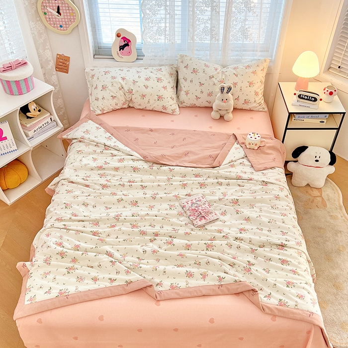 91家纺网 家纺一手货源 找家纺 VIP被业 2026新款新疆棉里外棉全棉空调被夏被夏凉被四件套 桃花诺