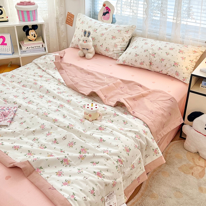 91家纺网 家纺一手货源 找家纺 VIP被业 2026新款新疆棉里外棉全棉空调被夏被夏凉被四件套 桃花诺