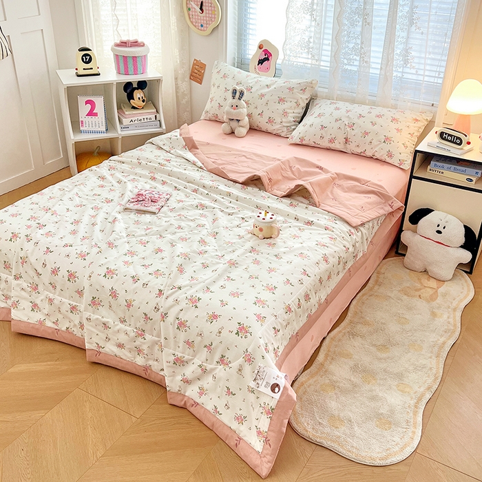 91家纺网 家纺一手货源 找家纺 VIP被业 2026新款新疆棉里外棉全棉空调被夏被夏凉被四件套 桃花诺