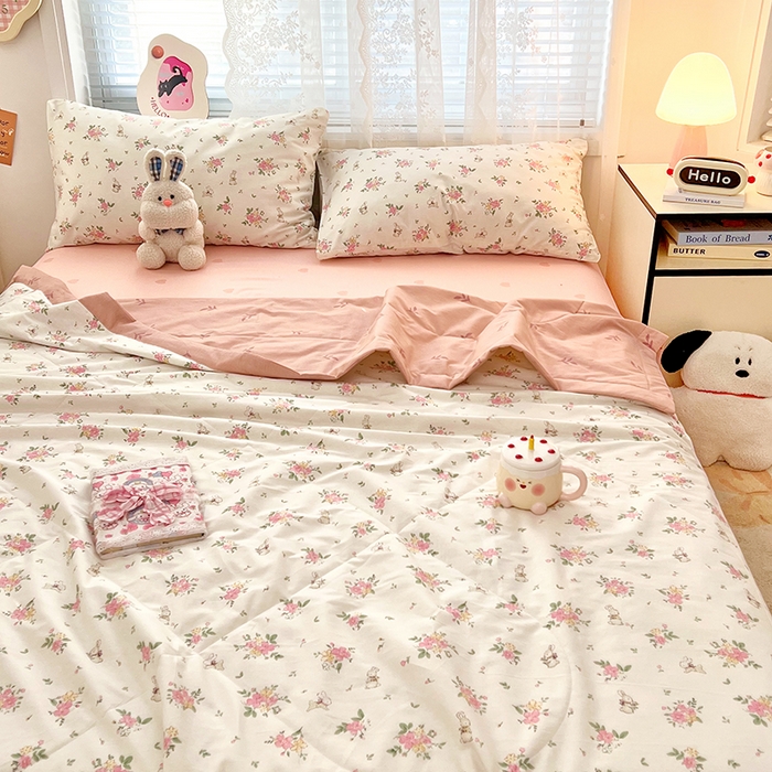 91家纺网 家纺一手货源 找家纺 VIP被业 2026新款新疆棉里外棉全棉空调被夏被夏凉被四件套 桃花诺