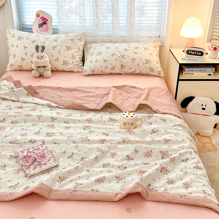 91家纺网 家纺一手货源 找家纺 VIP被业 2026新款新疆棉里外棉全棉空调被夏被夏凉被四件套 桃花诺