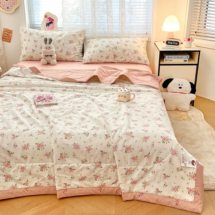 91家纺网 家纺一手货源 找家纺 VIP被业 2026新款新疆棉里外棉全棉空调被夏被夏凉被四件套 桃花诺