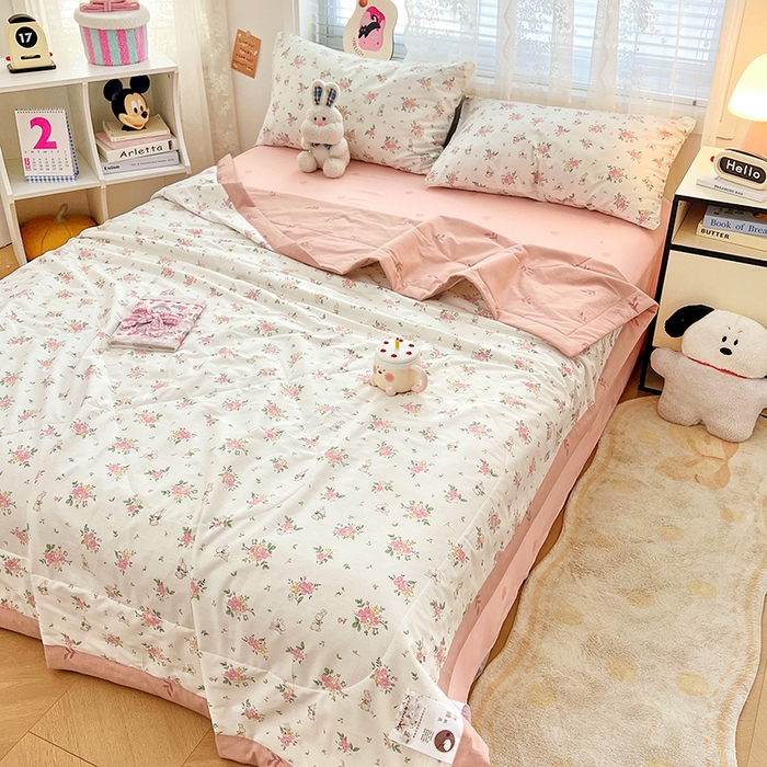 91家纺网 家纺一手货源 找家纺 VIP被业 2026新款新疆棉里外棉全棉空调被夏被夏凉被四件套 桃花诺