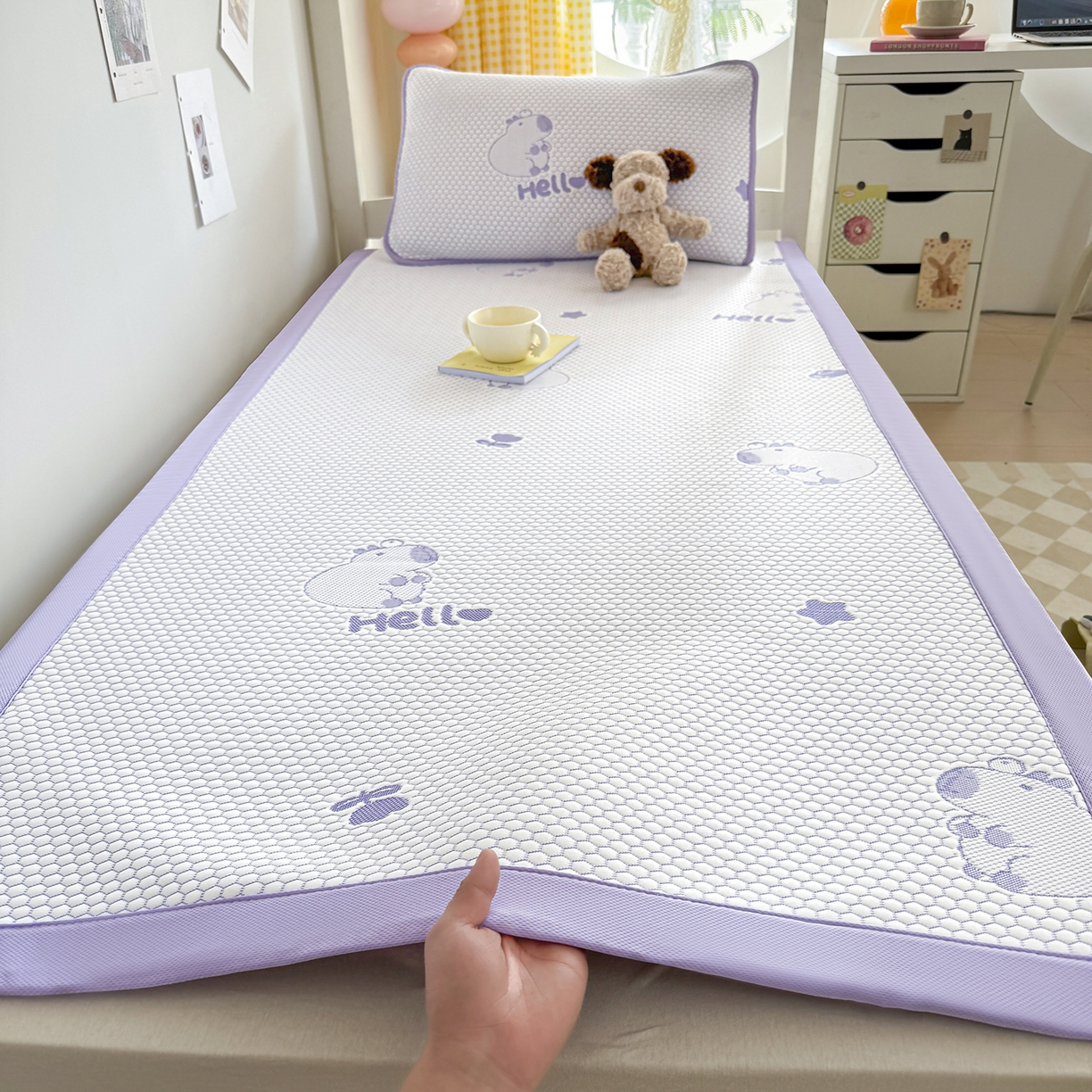 奇丝雅 2026新款夏季A类冰豆豆凉席冰丝凉席家用冰丝席可机洗水洗单人学生宿舍上下铺寝室 卡皮巴拉-紫