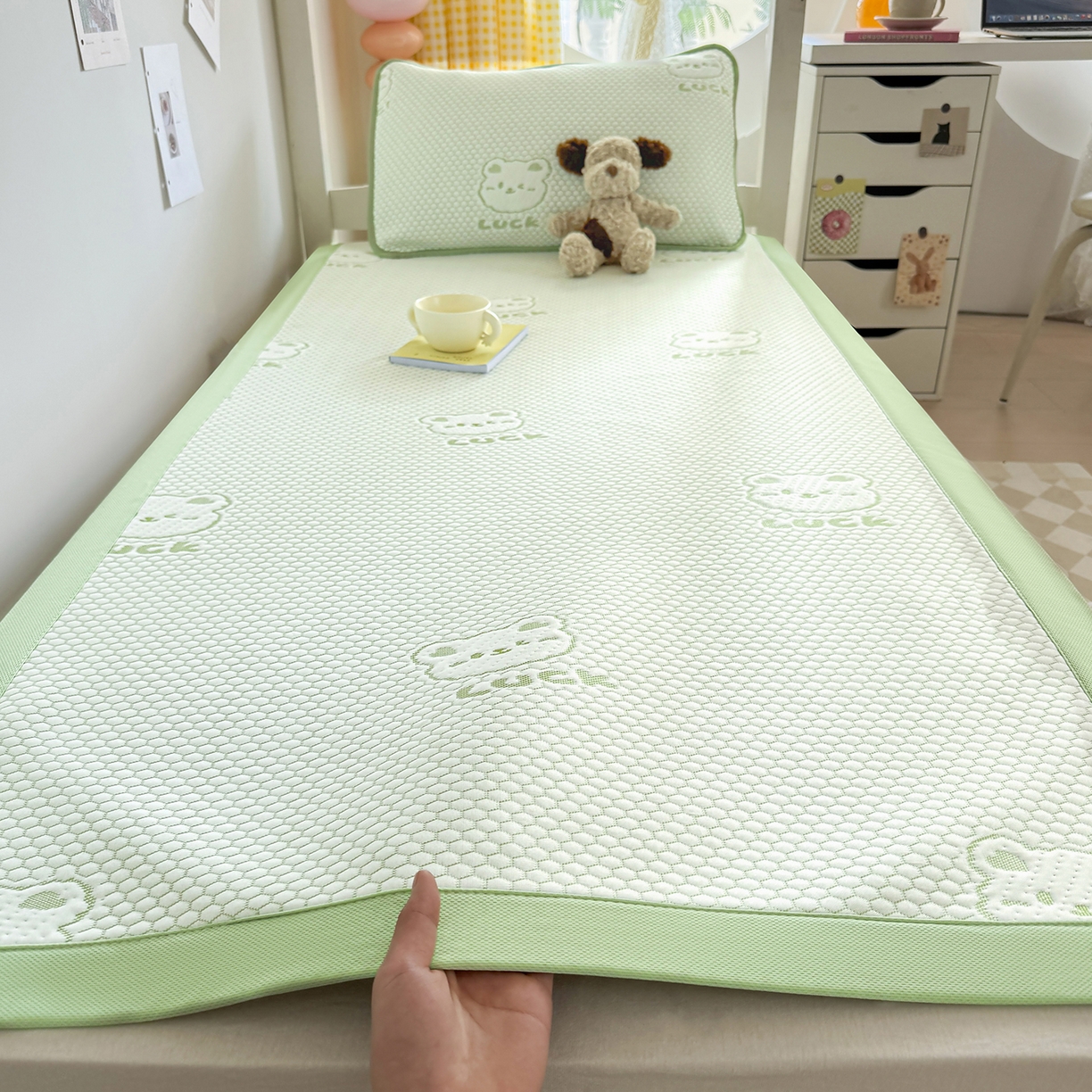 奇丝雅 2026新款夏季A类冰豆豆凉席冰丝凉席家用冰丝席可机洗水洗单人学生宿舍上下铺寝室 小冰熊-绿