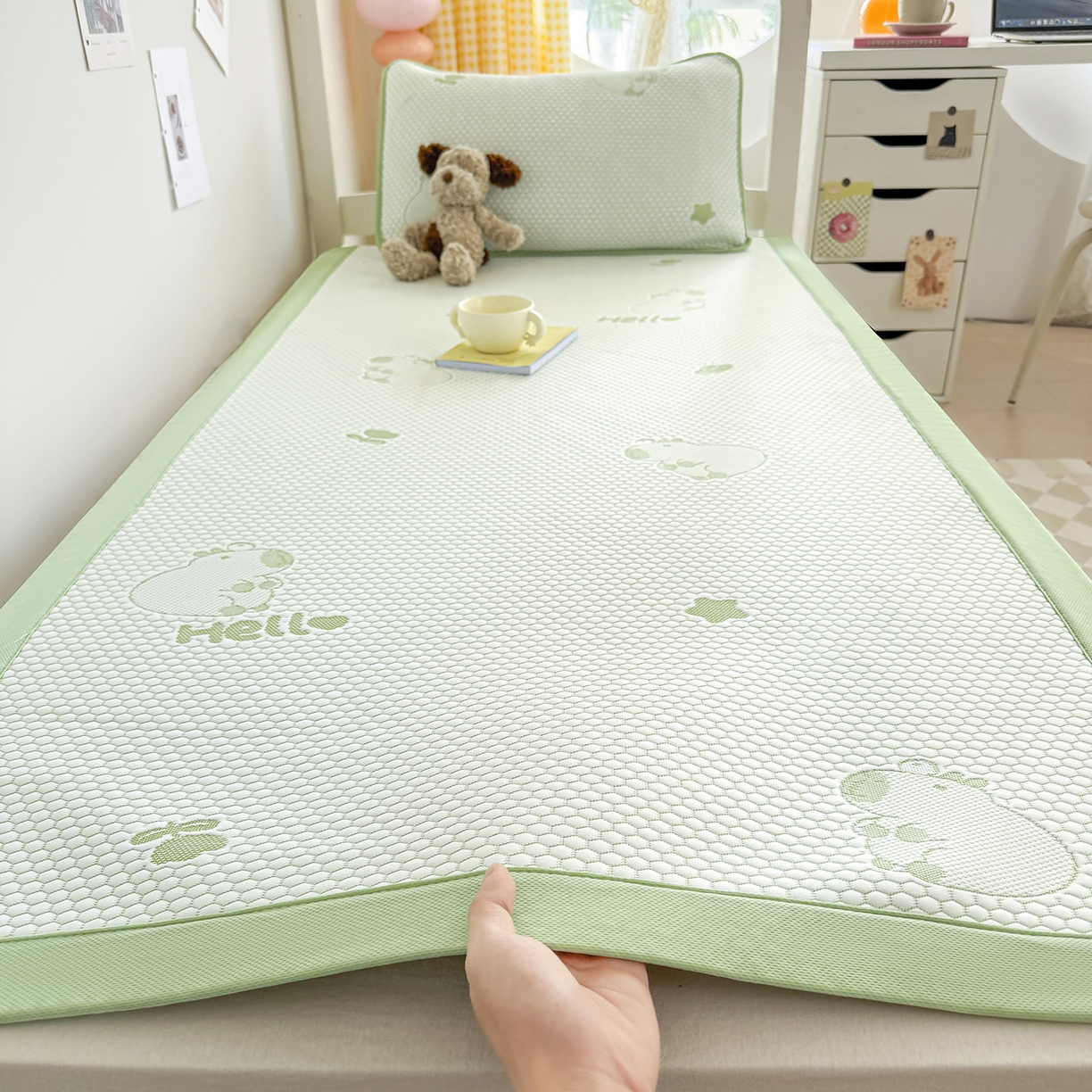 奇丝雅 2026新款夏季A类冰豆豆凉席冰丝凉席家用冰丝席可机洗水洗单人学生宿舍上下铺寝室 卡皮巴拉-绿