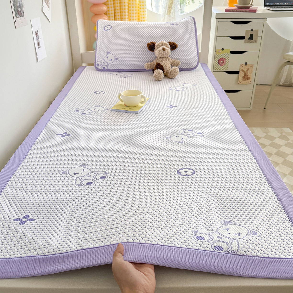 奇丝雅 2026新款夏季A类冰豆豆凉席冰丝凉席家用冰丝席可机洗水洗单人学生宿舍上下铺寝室 抱抱熊-紫