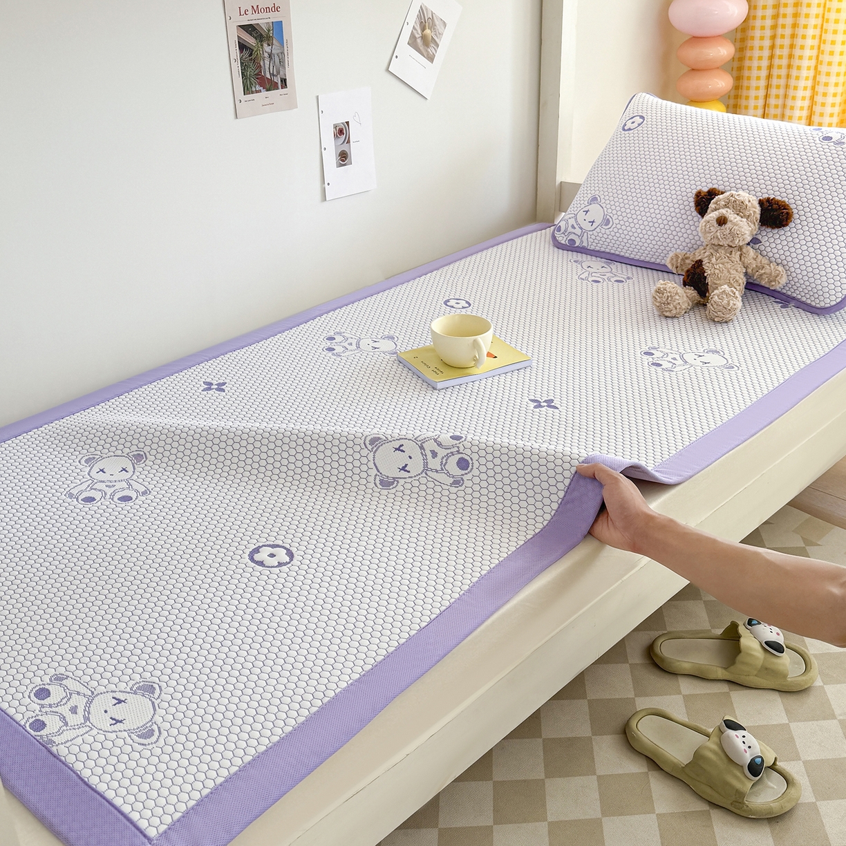 91家纺网 家纺一手货源 找家纺 奇丝雅 2026新款夏季A类冰豆豆凉席冰丝凉席家用冰丝席可机洗水洗单人学生宿舍上下铺寝室 抱抱熊-紫