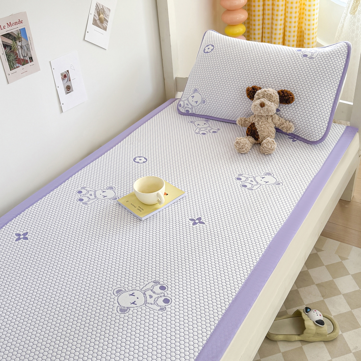 91家纺网 家纺一手货源 找家纺 奇丝雅 2026新款夏季A类冰豆豆凉席冰丝凉席家用冰丝席可机洗水洗单人学生宿舍上下铺寝室 抱抱熊-紫