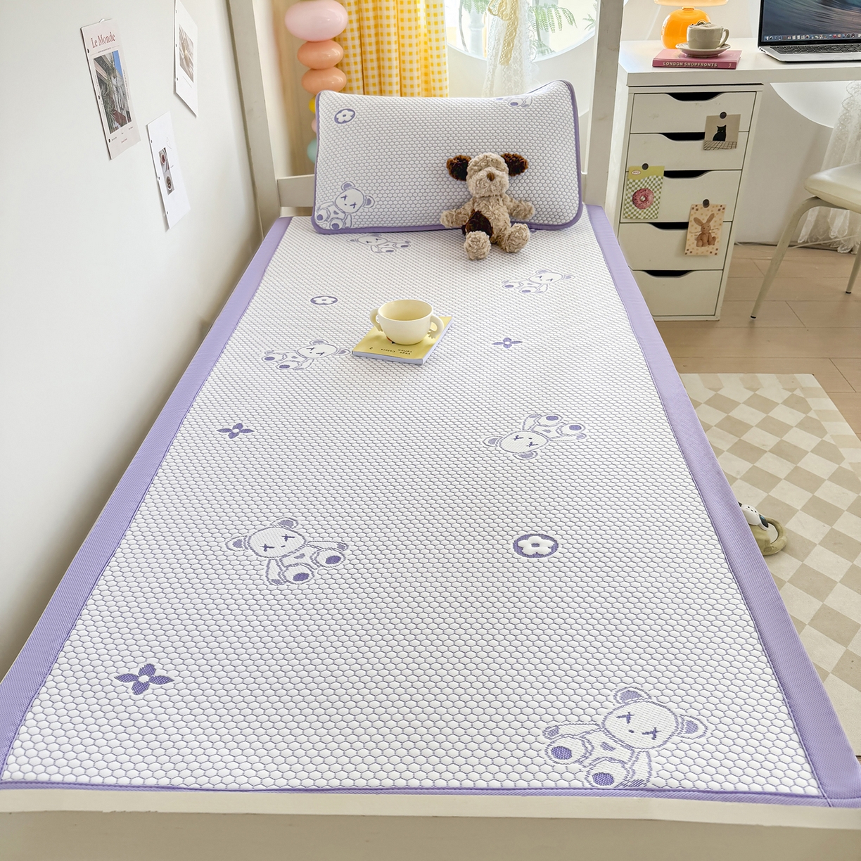 91家纺网 家纺一手货源 找家纺 奇丝雅 2026新款夏季A类冰豆豆凉席冰丝凉席家用冰丝席可机洗水洗单人学生宿舍上下铺寝室 抱抱熊-紫