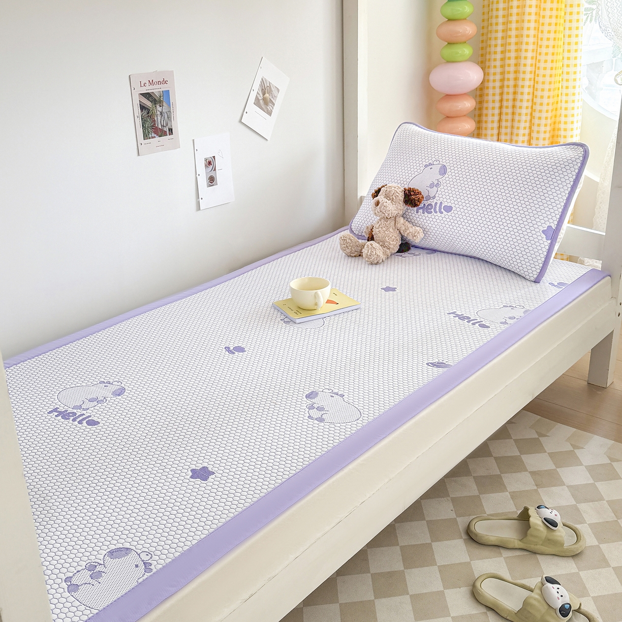 91家纺网 家纺一手货源 找家纺 奇丝雅 2026新款夏季A类冰豆豆凉席冰丝凉席家用冰丝席可机洗水洗单人学生宿舍上下铺寝室 卡皮巴拉-紫