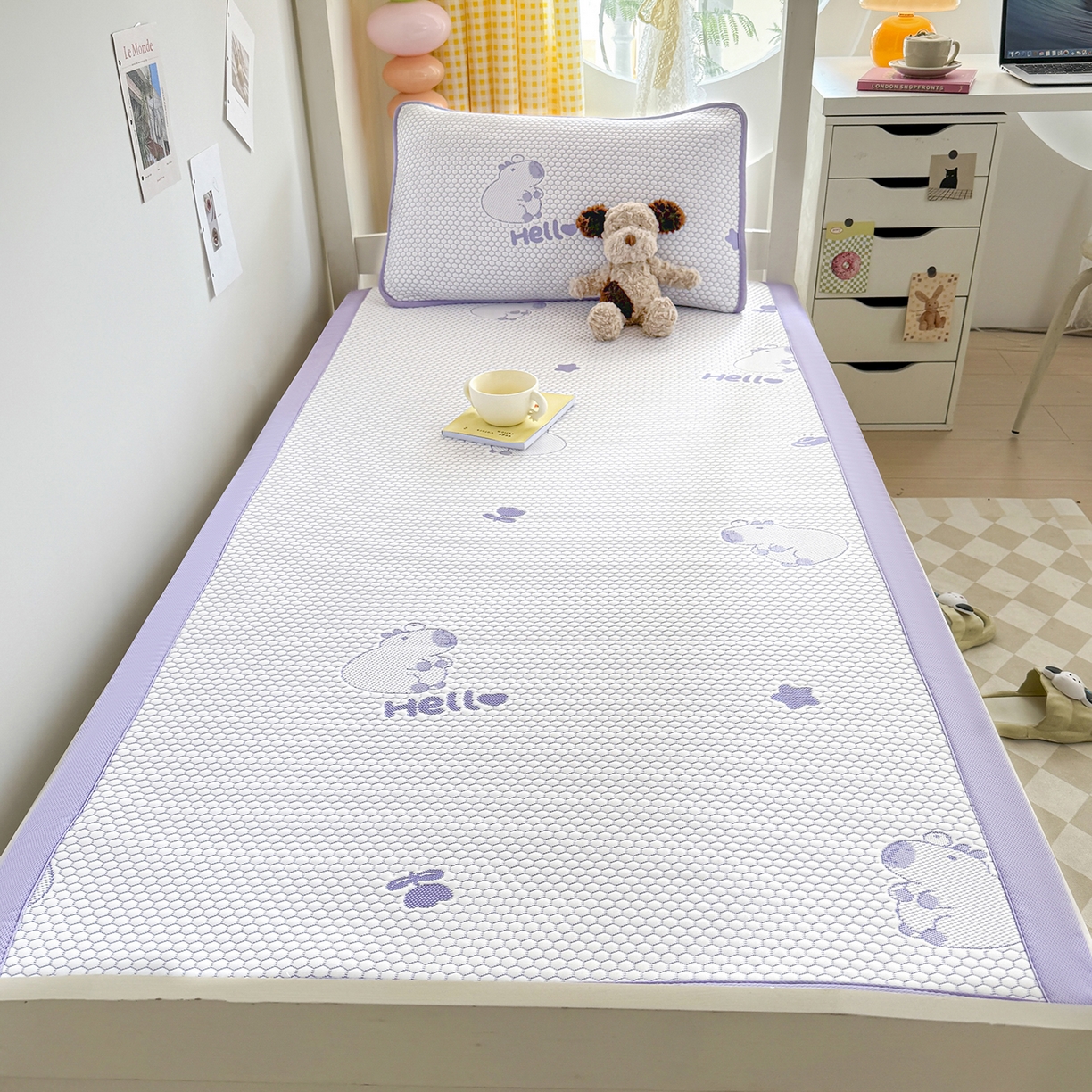 91家纺网 家纺一手货源 找家纺 奇丝雅 2026新款夏季A类冰豆豆凉席冰丝凉席家用冰丝席可机洗水洗单人学生宿舍上下铺寝室 卡皮巴拉-紫