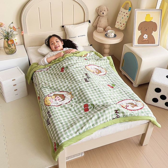 91家纺网 家纺一手货源 找家纺 吉咪兔家纺 2024年新款水洗棉儿童夏凉被婴儿空调被宝宝幼儿园专用大豆芯夏季薄款小被子 小女孩