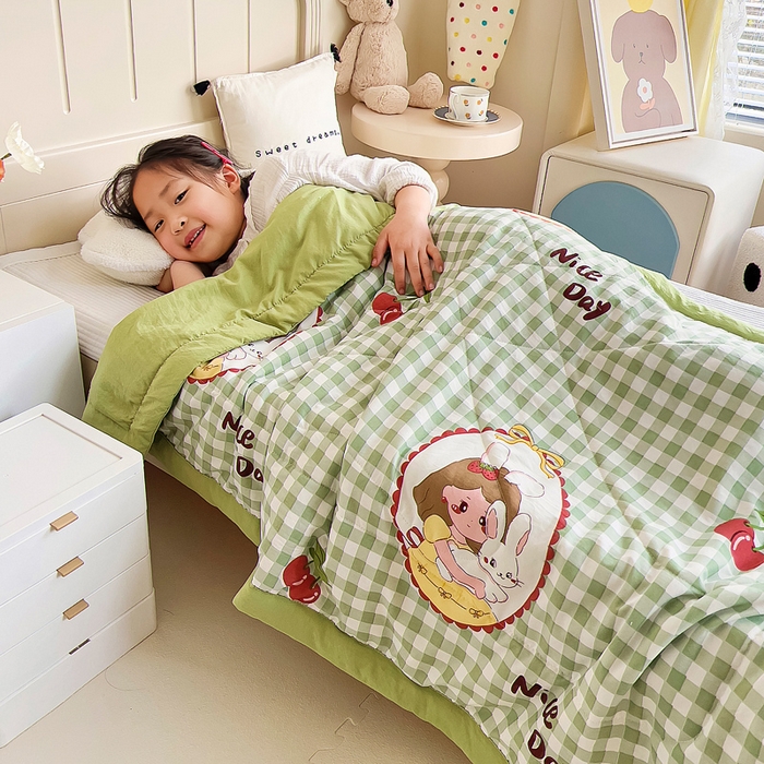 吉咪兔家纺 2024年新款水洗棉儿童夏凉被婴儿空调被宝宝幼儿园专用大豆芯夏季薄款小被子 小女孩