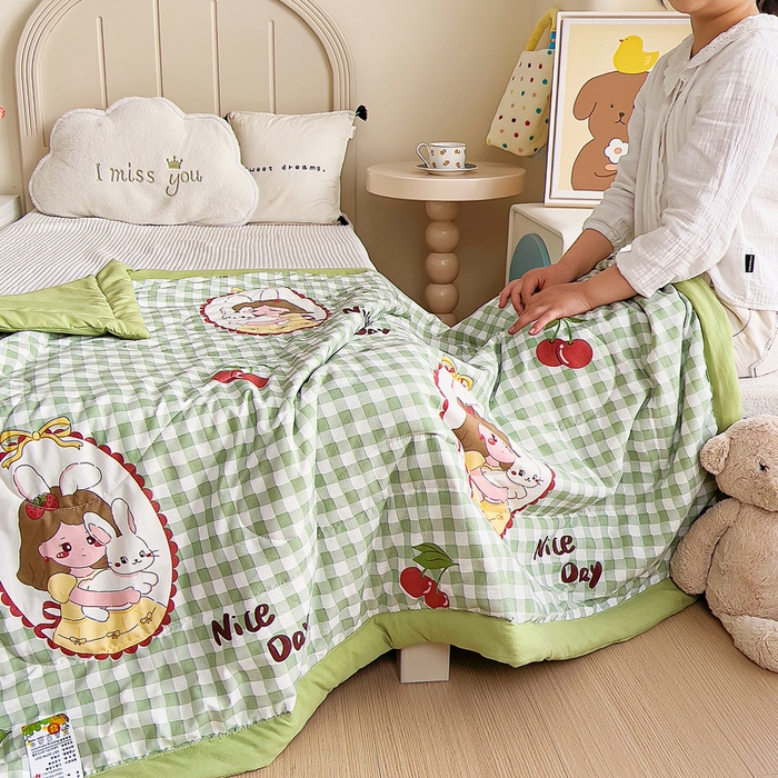 91家纺网 家纺一手货源 找家纺 吉咪兔家纺 2024年新款水洗棉儿童夏凉被婴儿空调被宝宝幼儿园专用大豆芯夏季薄款小被子 小女孩