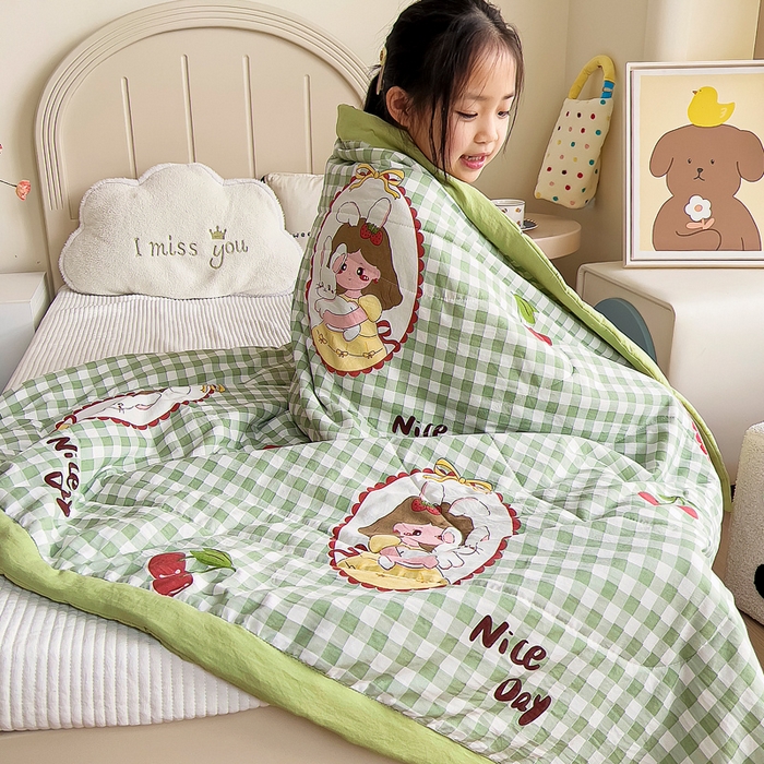 91家纺网 家纺一手货源 找家纺 吉咪兔家纺 2024年新款水洗棉儿童夏凉被婴儿空调被宝宝幼儿园专用大豆芯夏季薄款小被子 小女孩