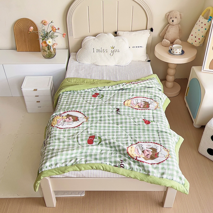 91家纺网 家纺一手货源 找家纺 吉咪兔家纺 2024年新款水洗棉儿童夏凉被婴儿空调被宝宝幼儿园专用大豆芯夏季薄款小被子 小女孩