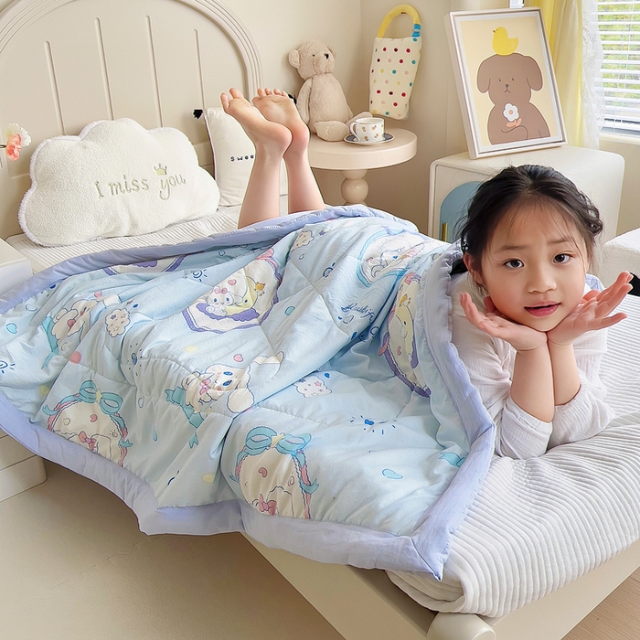 91家纺网 家纺一手货源 找家纺 吉咪兔家纺 2024年新款水洗棉儿童夏凉被婴儿空调被宝宝幼儿园专用大豆芯夏季薄款小被子 可爱兔