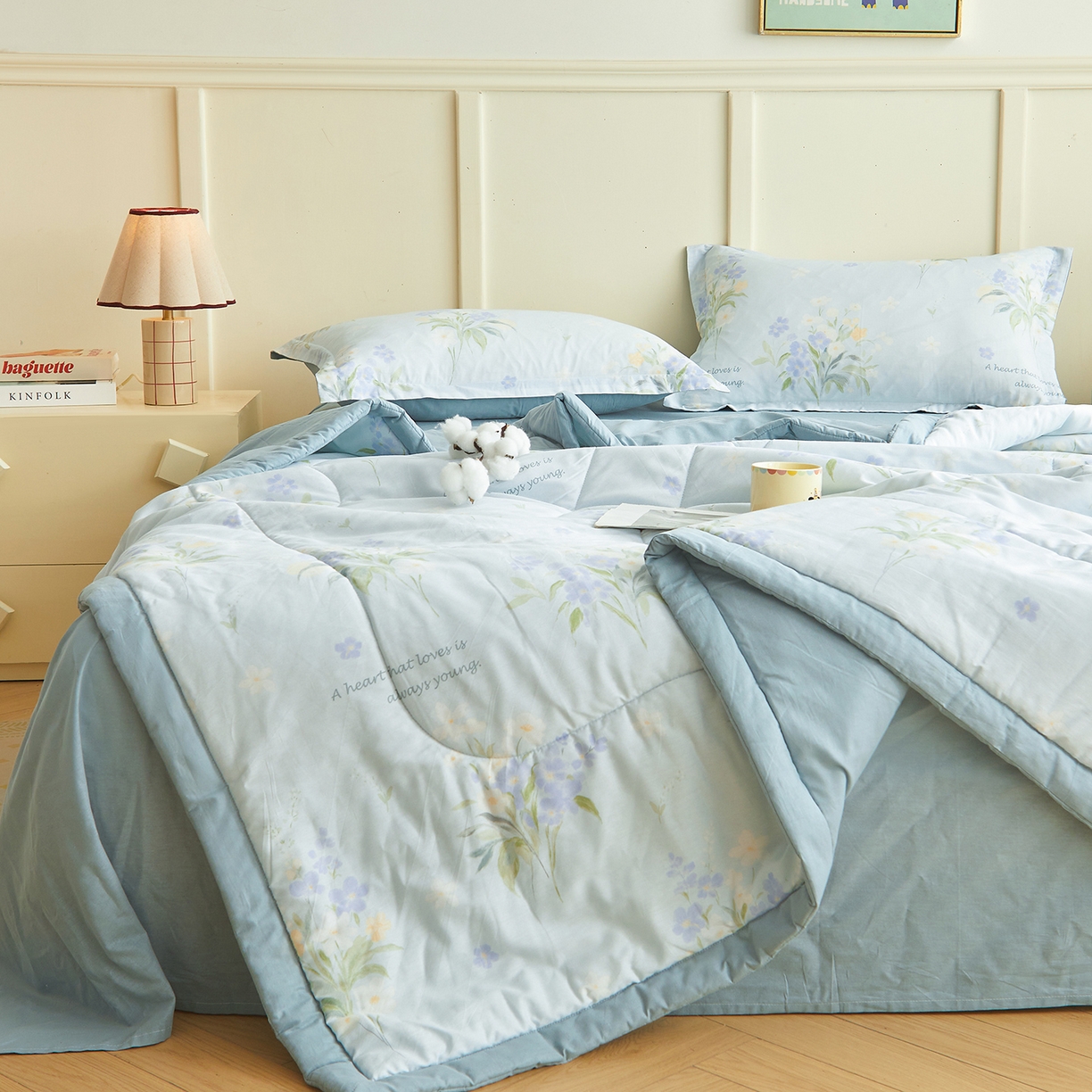 91家纺网 家纺一手货源 找家纺 西域种棉人·千百笠 2026新款A类里外全棉12868夏凉被100%新疆棉纯棉全棉填充印花款空调被夏被 全棉印花 雾莲