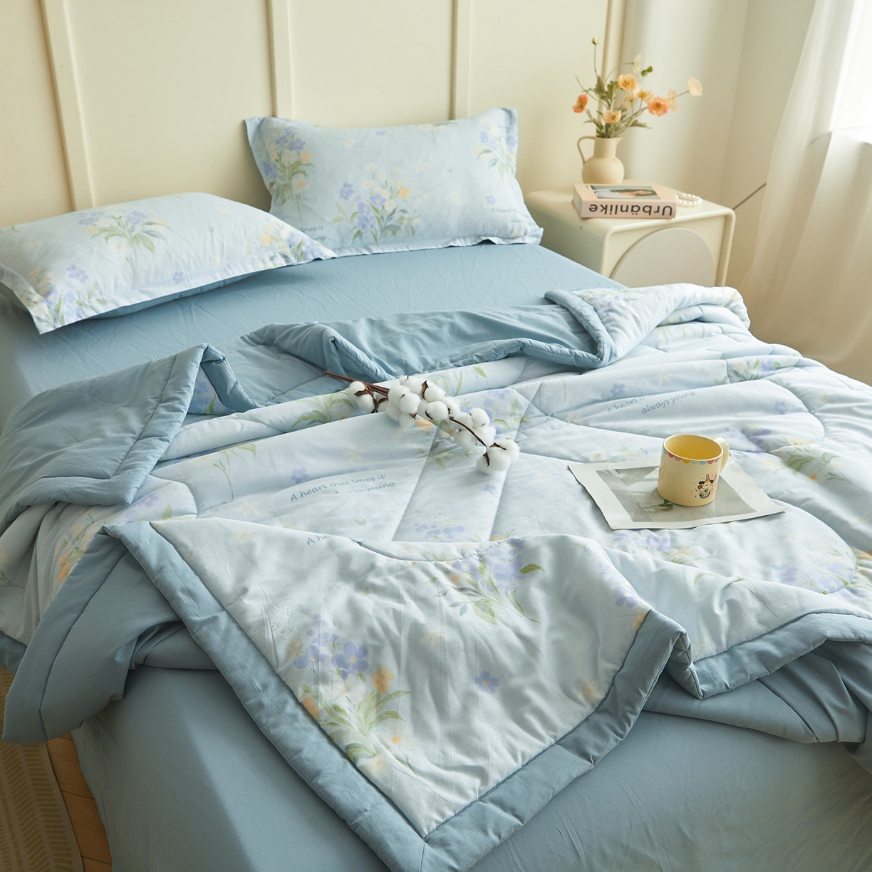 91家纺网 家纺一手货源 找家纺 西域种棉人·千百笠 2026新款A类里外全棉12868夏凉被100%新疆棉纯棉全棉填充印花款空调被夏被 全棉印花 雾莲