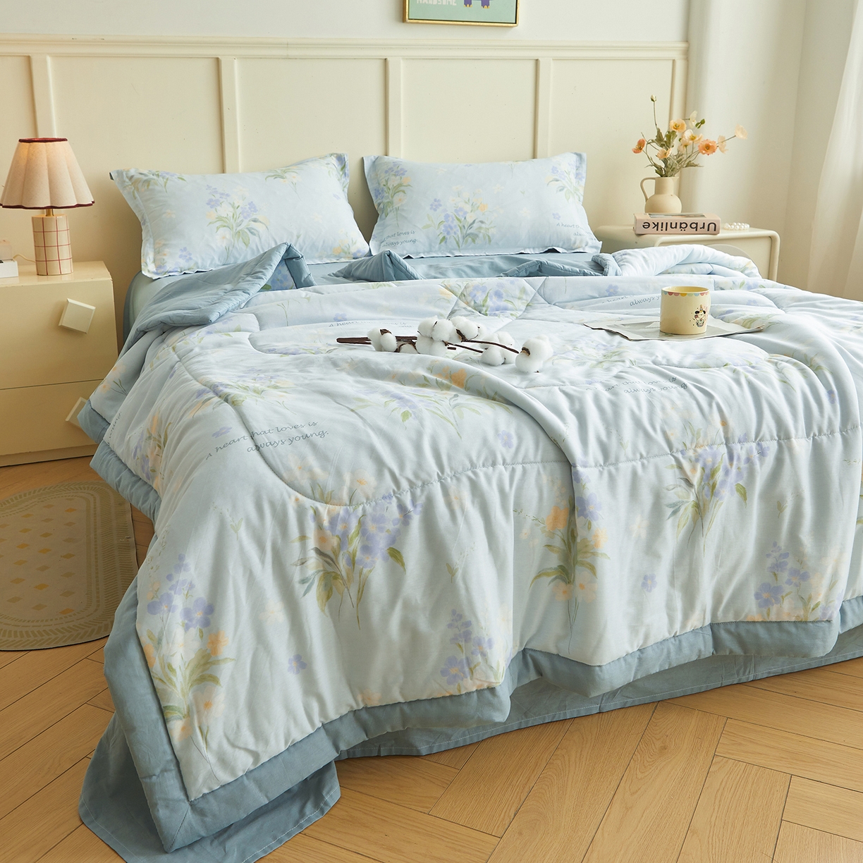 91家纺网 家纺一手货源 找家纺 西域种棉人·千百笠 2026新款A类里外全棉12868夏凉被100%新疆棉纯棉全棉填充印花款空调被夏被 全棉印花 雾莲