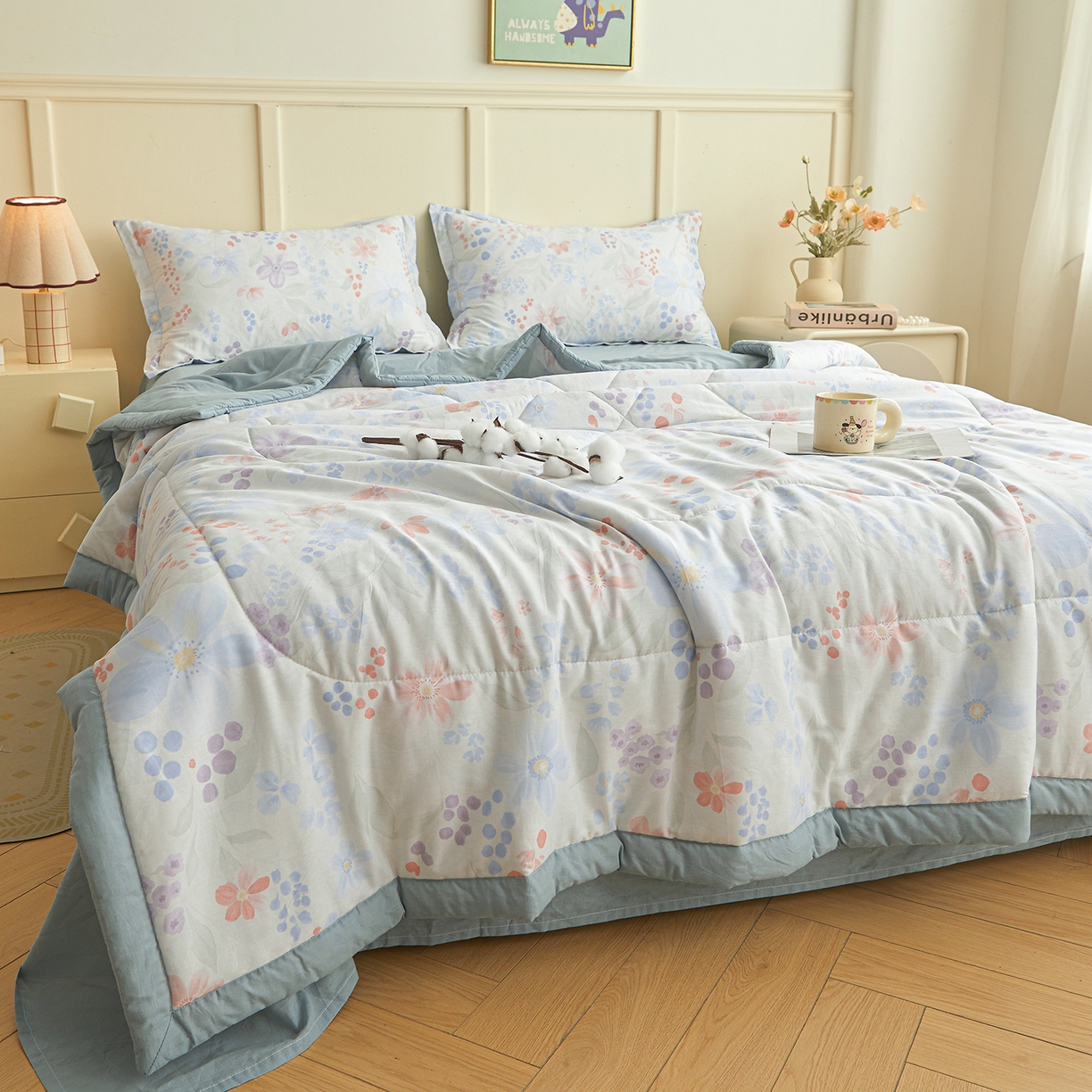 91家纺网 家纺一手货源 找家纺 西域种棉人·千百笠 2026新款A类里外全棉12868夏凉被100%新疆棉纯棉全棉填充印花款空调被夏被 全棉印花 茉屿