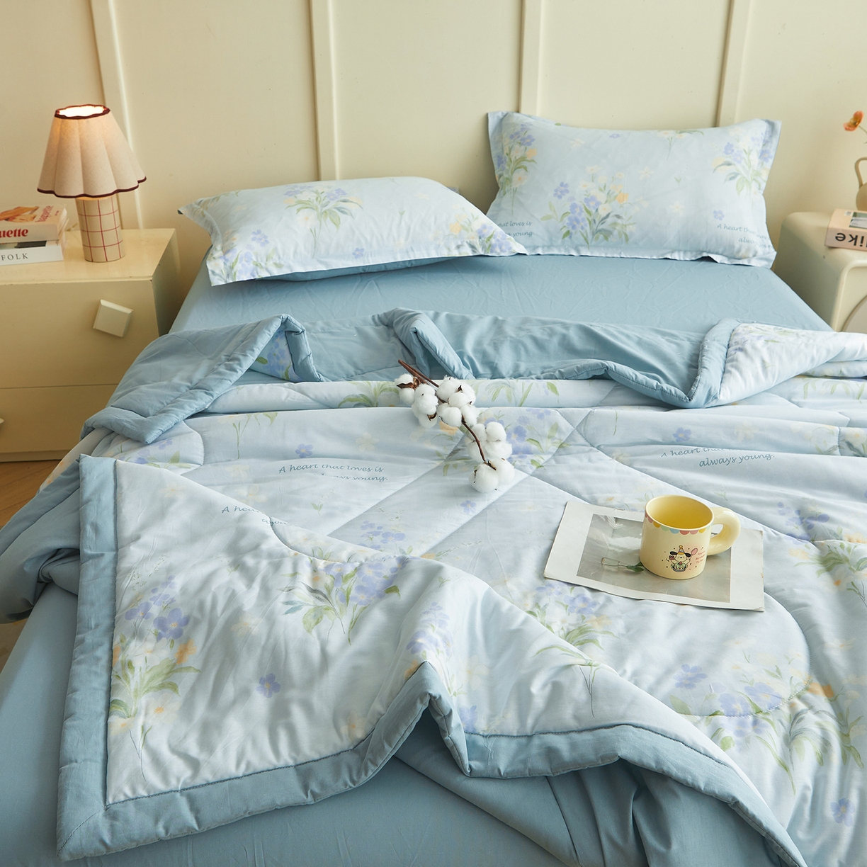 91家纺网 家纺一手货源 找家纺 西域种棉人·千百笠 2026新款A类里外全棉12868夏凉被100%新疆棉纯棉全棉填充印花款空调被夏被 全棉印花 雾莲