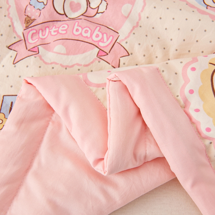 91家纺网 家纺一手货源 找家纺 吉咪兔家纺 2024年新款水洗棉儿童夏凉被婴儿空调被宝宝幼儿园专用大豆芯夏季薄款小被子 粉色猫咪