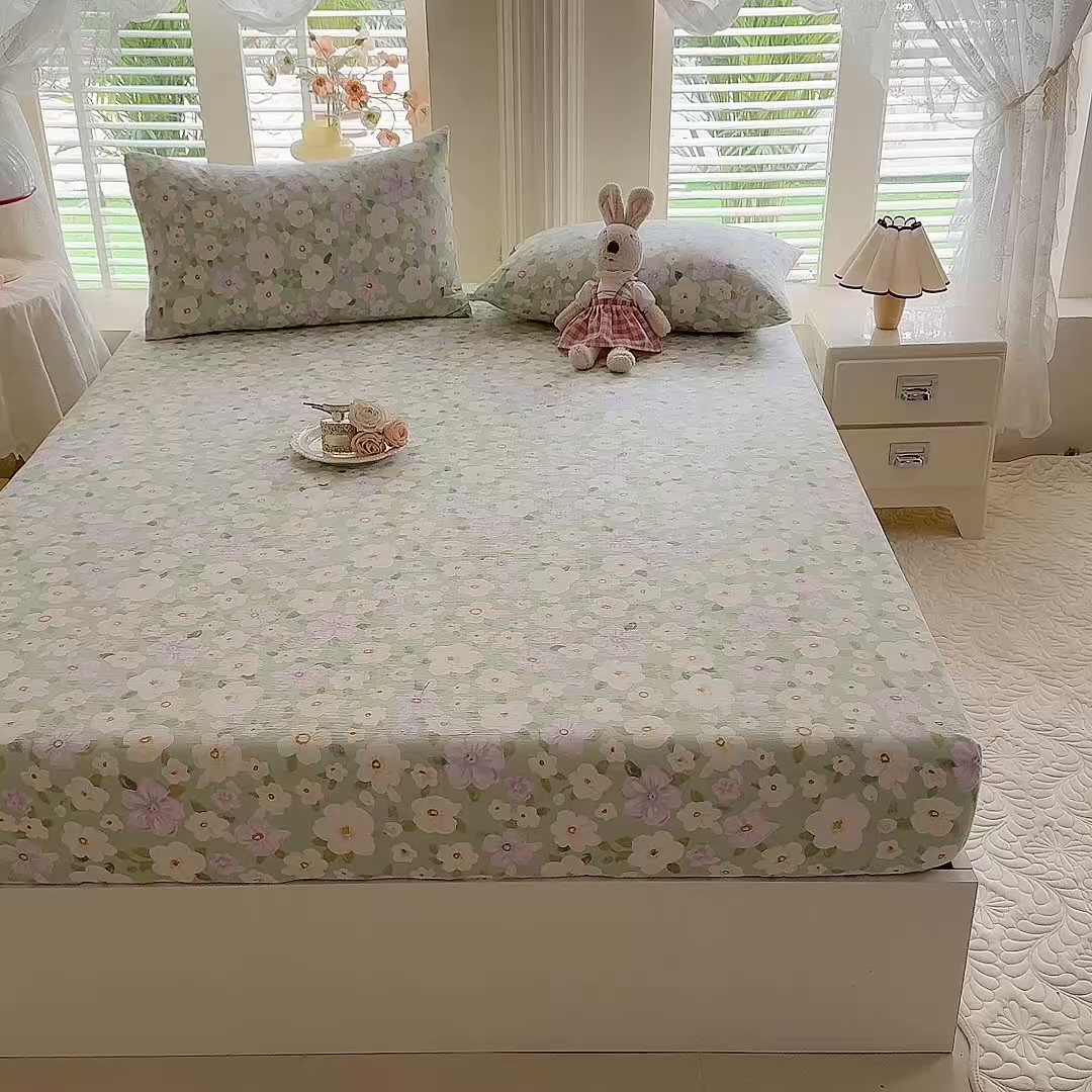 91家纺网 家纺一手货源 找家纺 九诺家纺 2026春夏新款丝柔棉小清新单床笠床罩保护套床笠单件床笠三件套 海岛青春